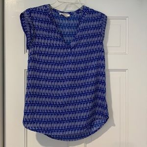 Blue and White Kenar V-Neck Blouse XS